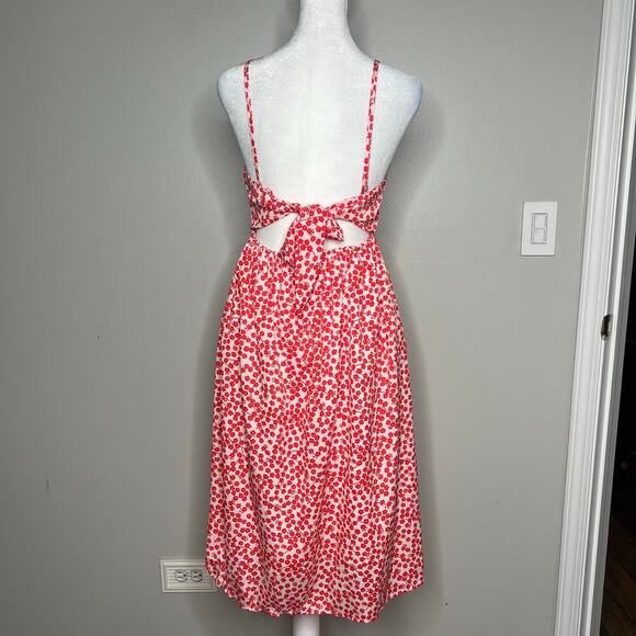 Women's Red Ditsy Floral Button Front Tie Back Dress Size 10 Coquette Cottage - Picture 3 of 8